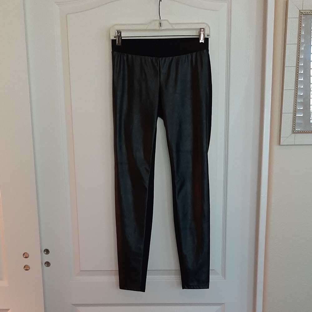 Leggings with a faux leather on front only, size S